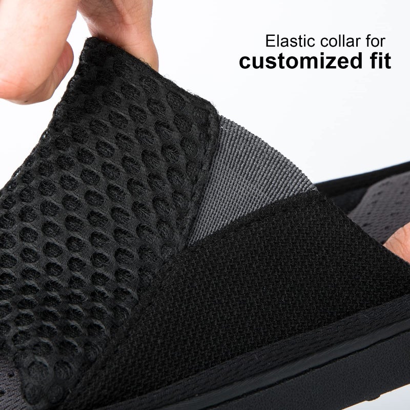 LongBay Men's Comfy Memory Foam Slide Slippers Breathable Mesh Cloth House Shoes (Large / 11-12 D(M) US, Black) - Image 4